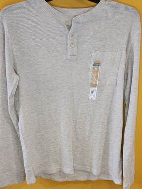 Men's Long Sleeve Henley Pocket Shirt - Heathered Cream